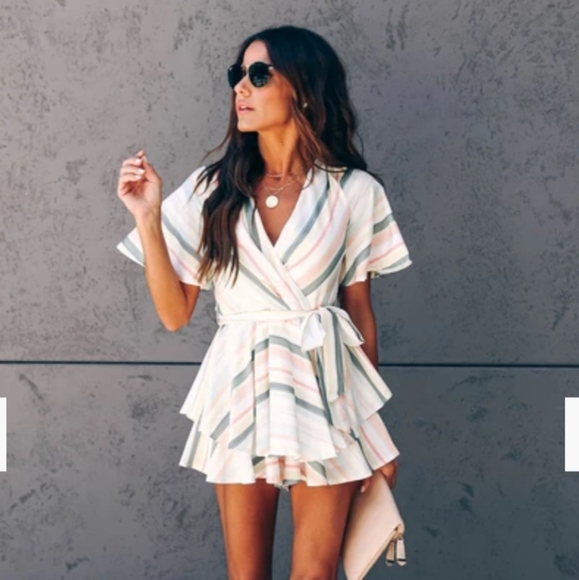 Samana Stripe Ruffle Romper - Picture 4 of 10